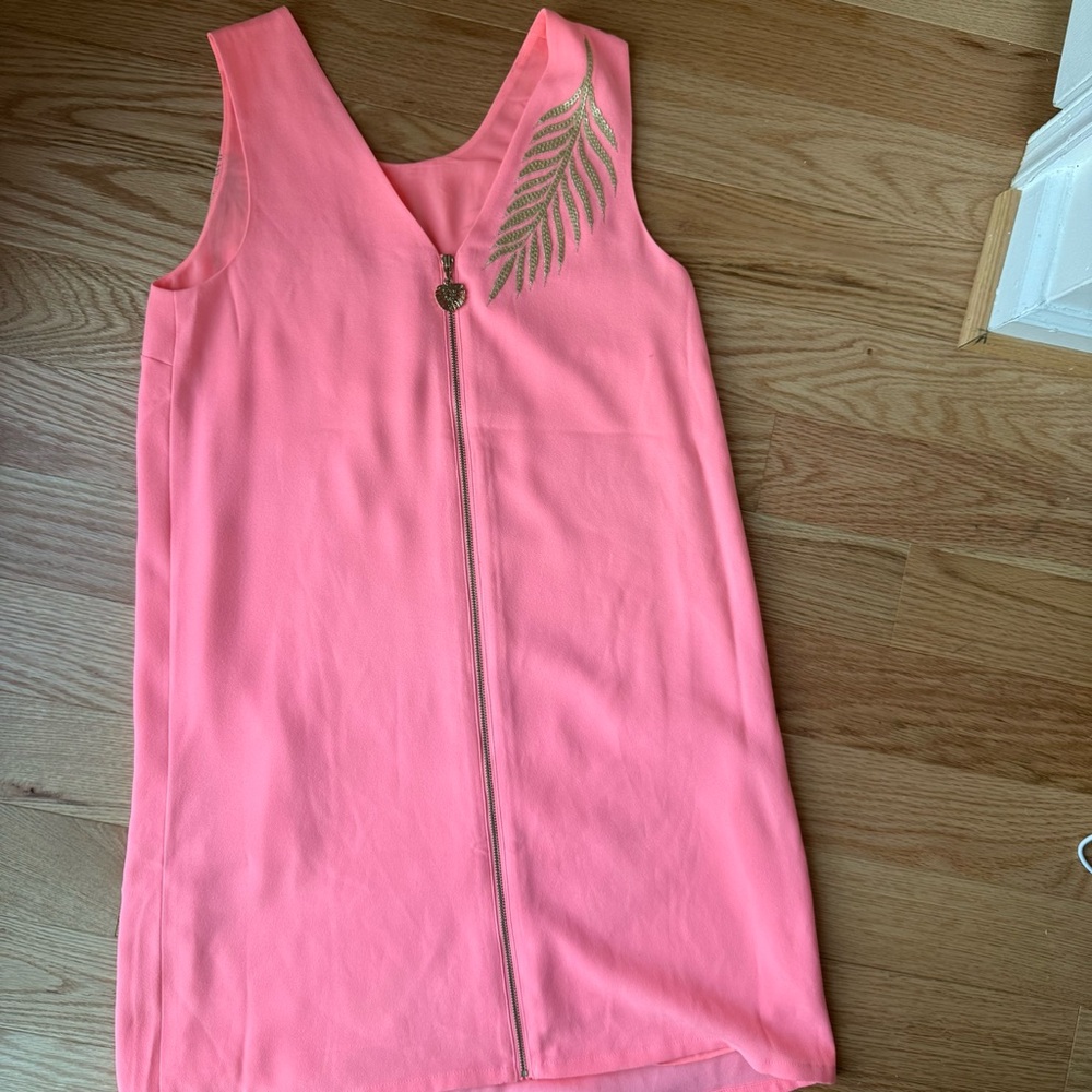 Lilly Pulitzer Coral Pink Gold Palm Leaf Shift Dress- Size XS - Picture 7 of 7